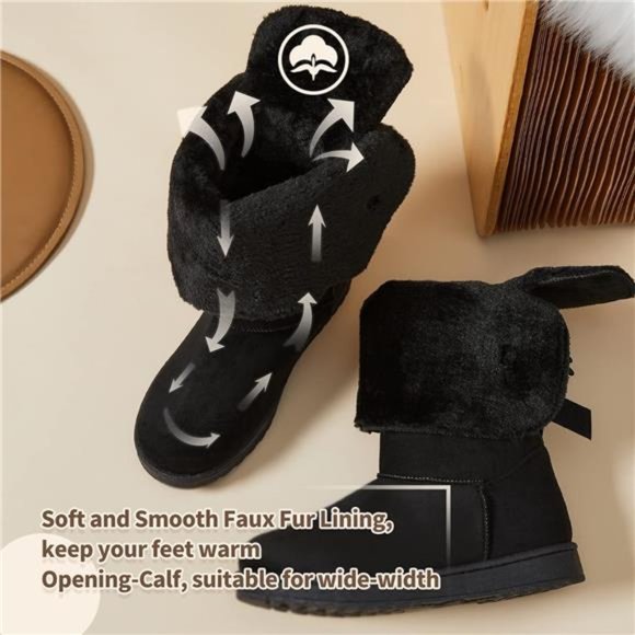 Women's Mid-Calf Winter Snow Boots Warm Fur Boots Wide Calf Slip on Boots - Picture 3 of 6